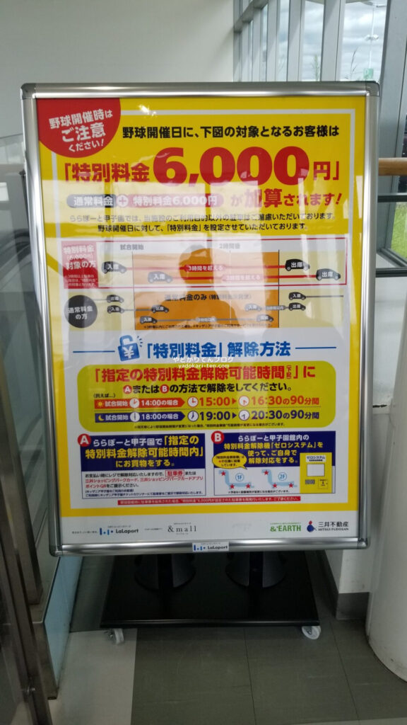 ららぽーと甲子園の駐車場料金表